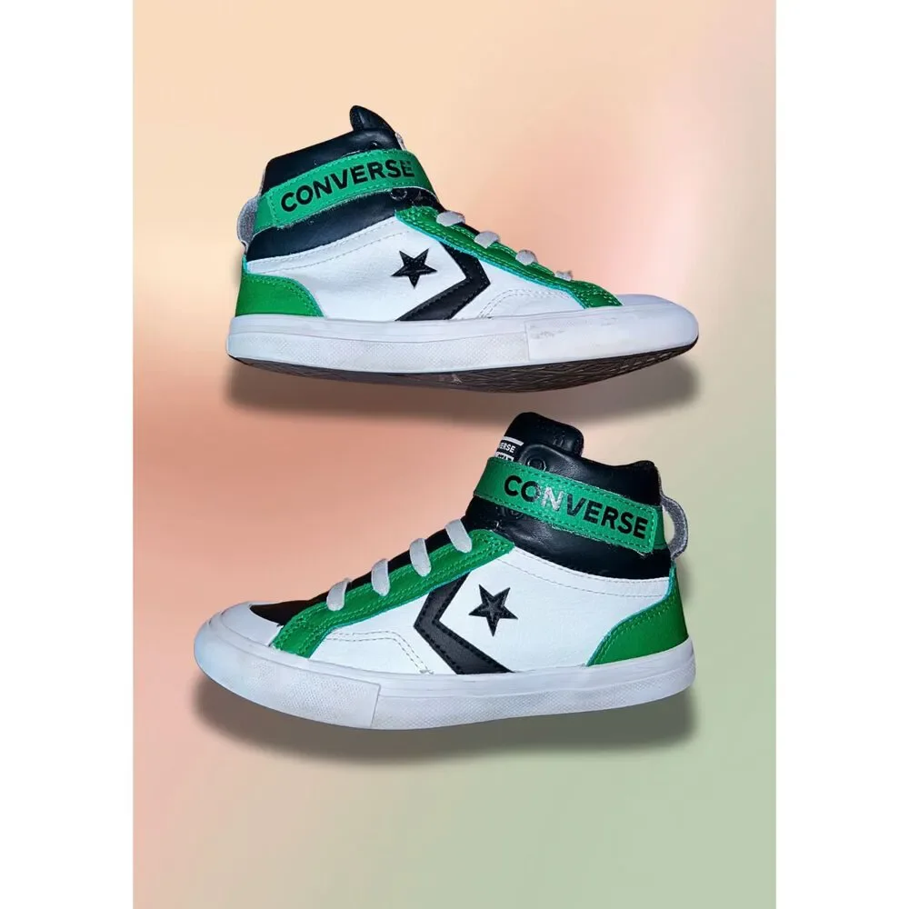 Converse Pro Blaze Strap Hi Youth 2 White Black Green Leather High Top Sneakers